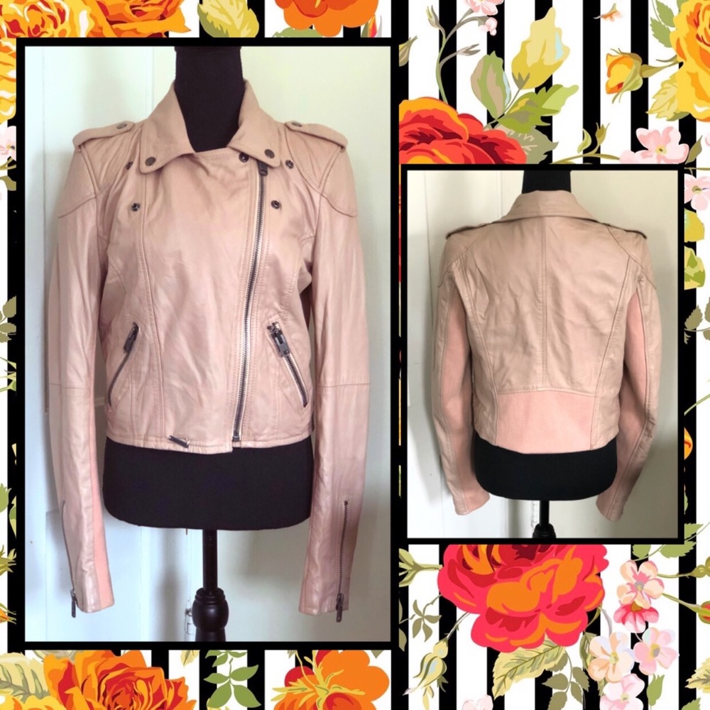Superdry Leathers Mauve Pink Leather Jacket SZ M